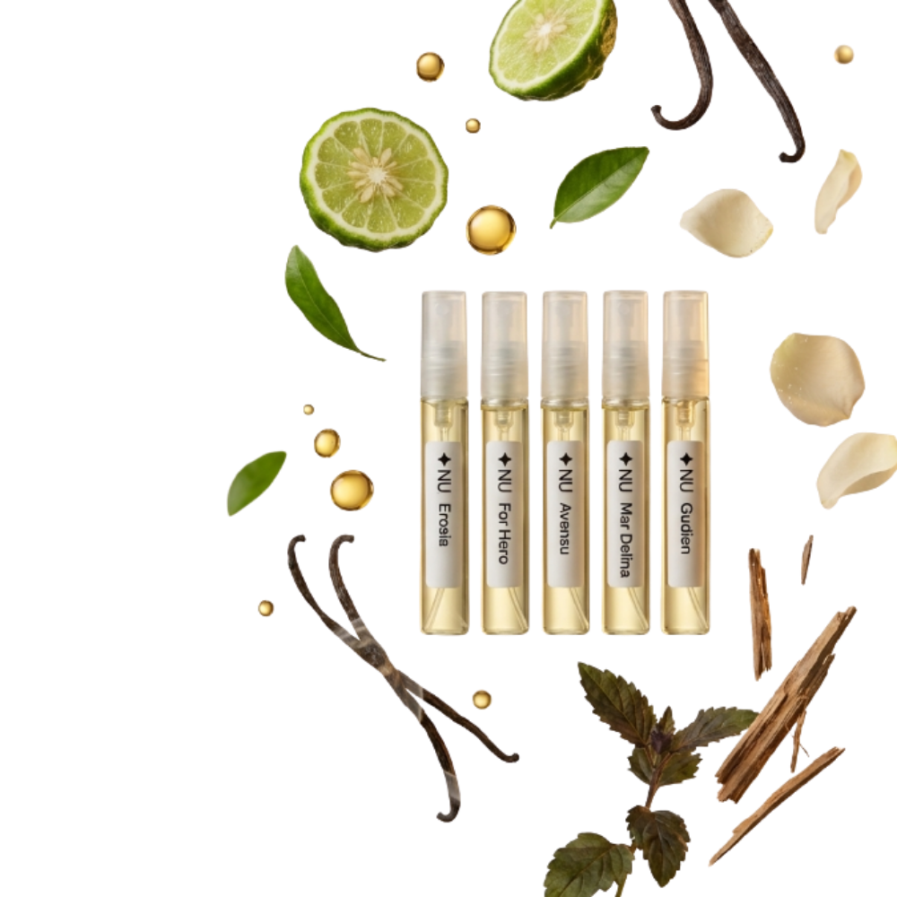 NU Perfumes Tester Seti — 5 adet 4ml parfüm bergamot vanilya paçuli notalarıyla